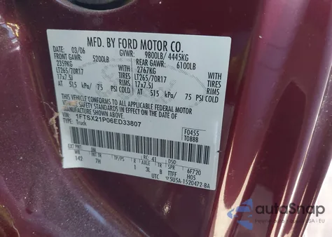 2006 Ford F250 Super Duty from USA, damaged, VIN 1FTSX21P06ED33807